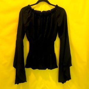 🌞$5 SALE🌞Extra wide-sleeve mid-ribbed black Blouse